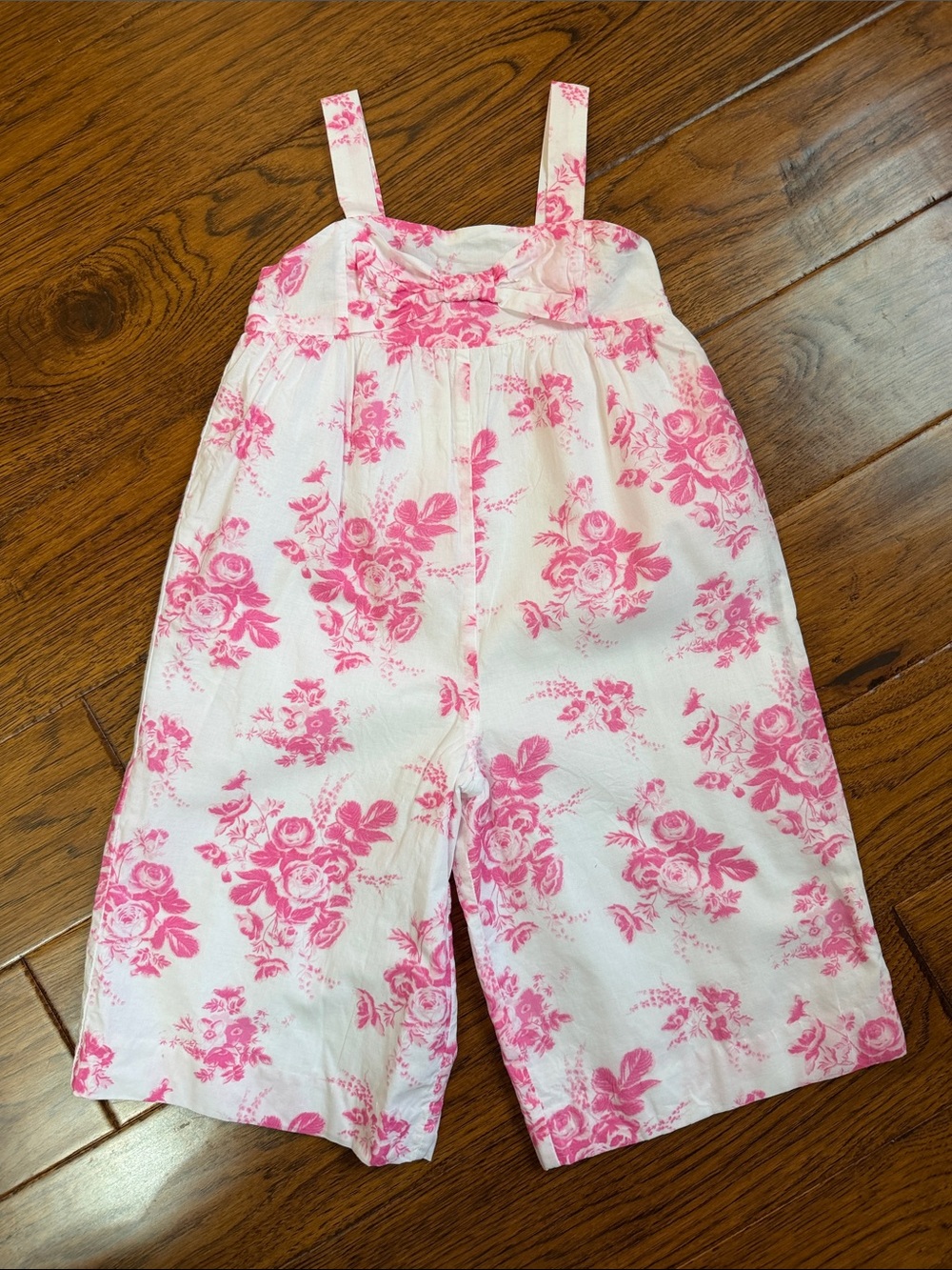 Girls' Pink Floral Cotton Romper Overalls